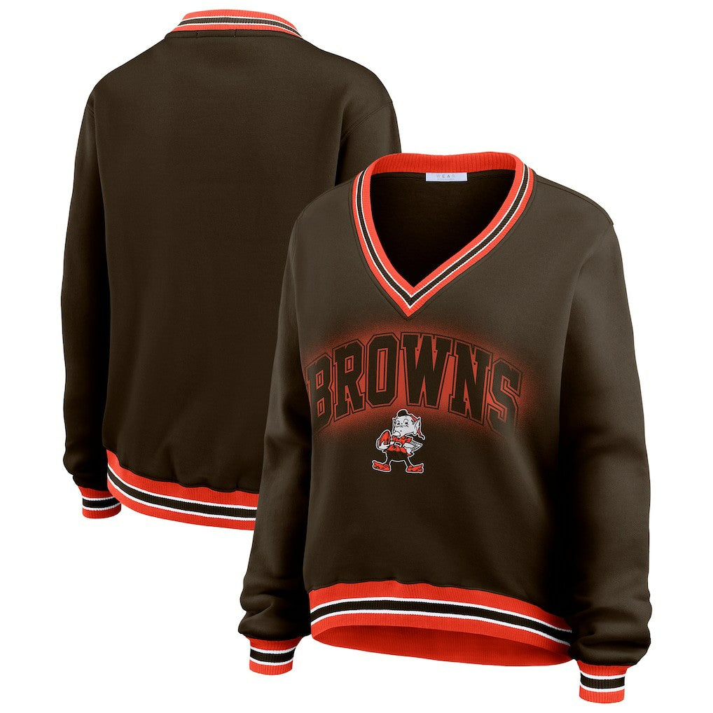 Cleveland Browns WEAR by Erin Andrews Women's Oversized Long Sleeve V-Neck Sweatshirt - Brown - NFL