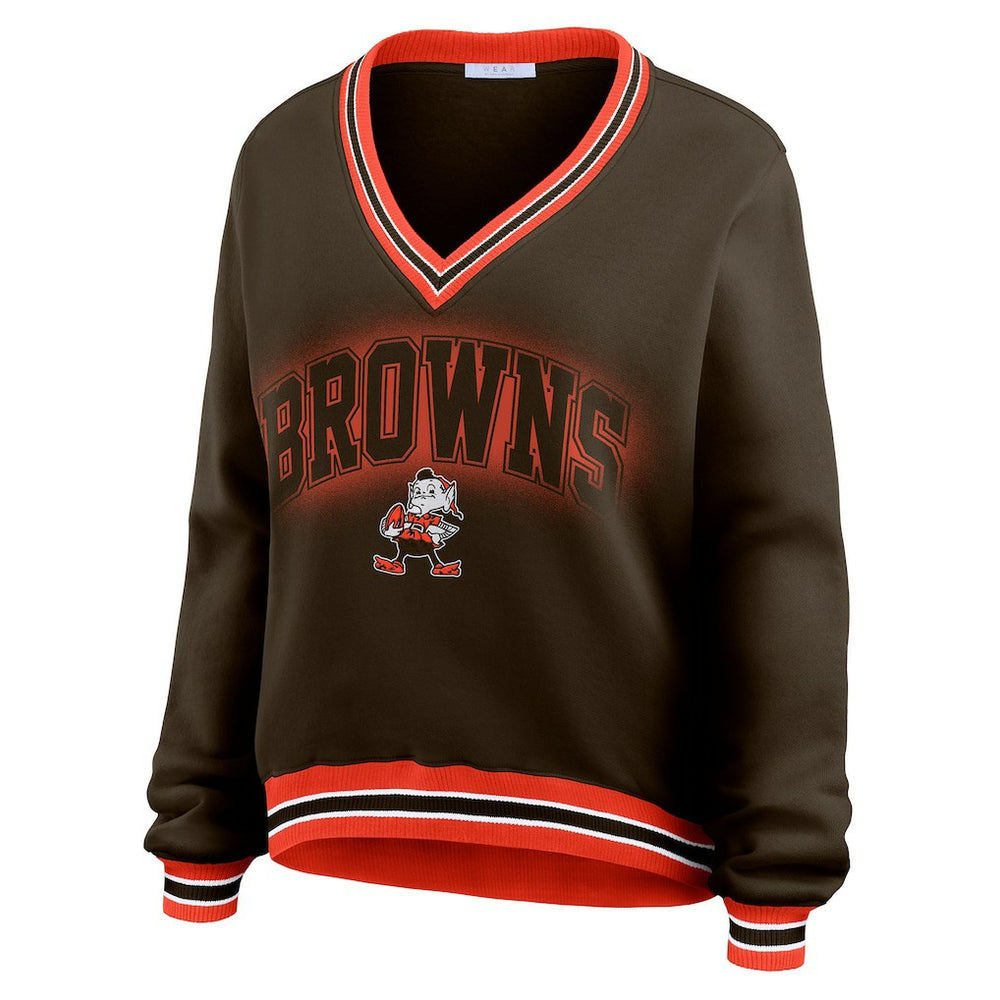 Cleveland Browns WEAR by Erin Andrews Women's Oversized Long Sleeve V-Neck Sweatshirt - Brown - NFL