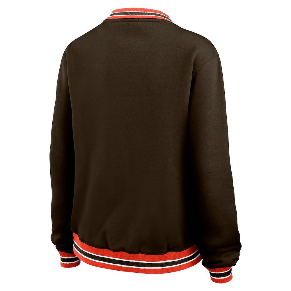 Cleveland Browns WEAR by Erin Andrews Women's Oversized Long Sleeve V-Neck Sweatshirt - Brown - NFL