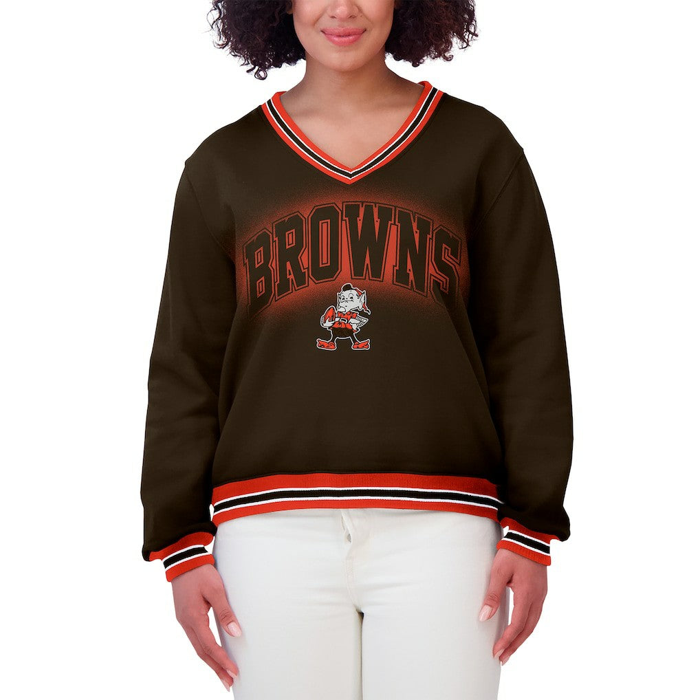 Cleveland Browns WEAR by Erin Andrews Women's Oversized Long Sleeve V-Neck Sweatshirt - Brown - NFL