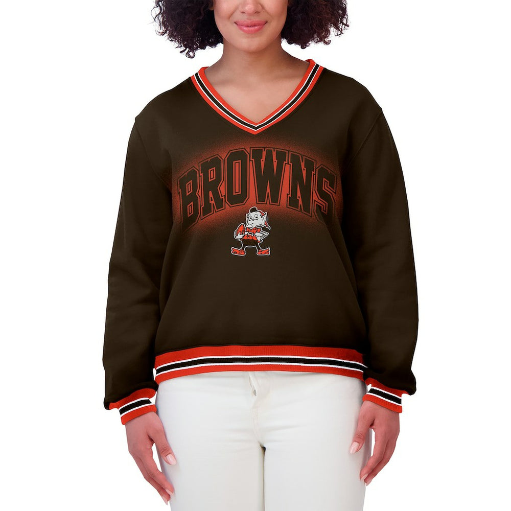 Cleveland Browns WEAR by Erin Andrews Women's Oversized Long Sleeve V-Neck Sweatshirt - Brown - NFL