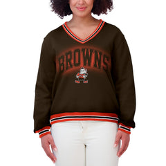Cleveland Browns WEAR by Erin Andrews Women's Oversized Long Sleeve V-Neck Sweatshirt - Brown - NFL