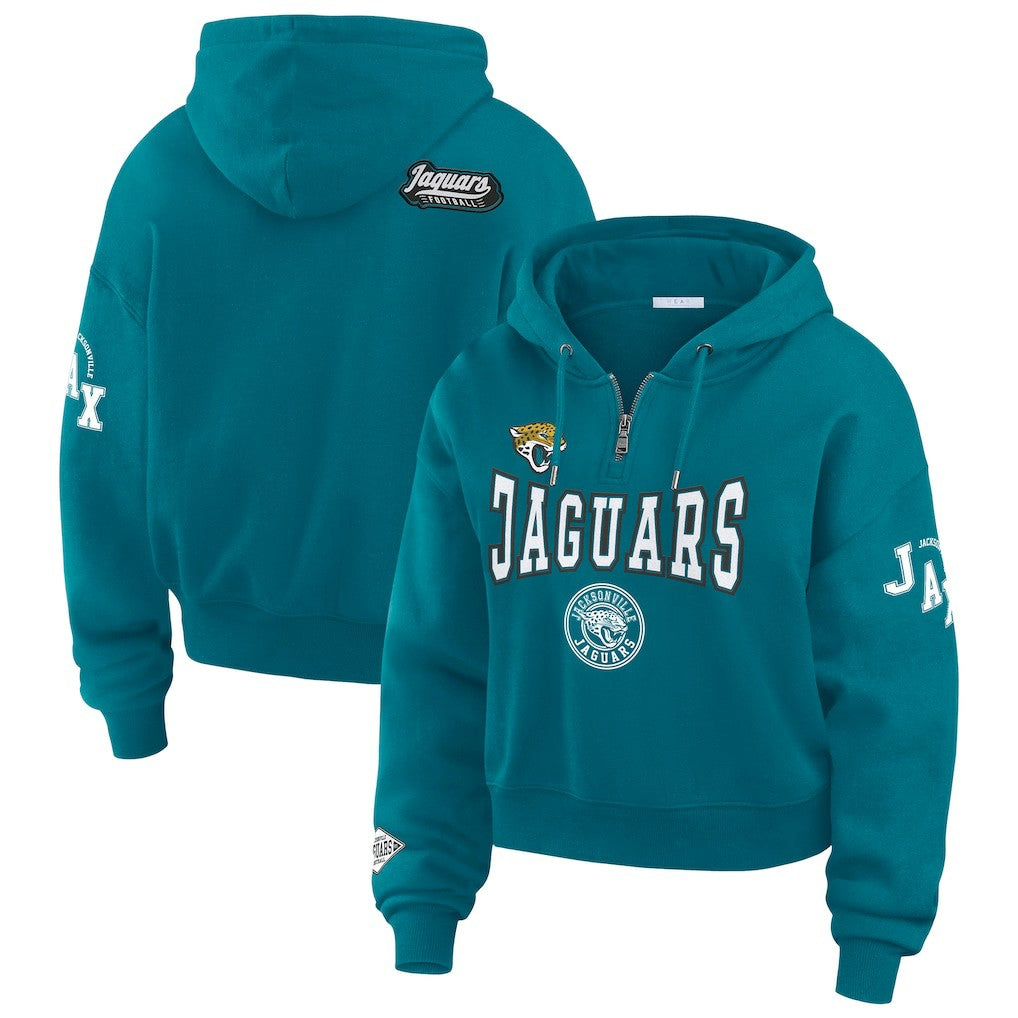 Jacksonville Jaguars WEAR by Erin Andrews Women's Patch Quarter-Zip Pullover Hoodie - Teal - NFL