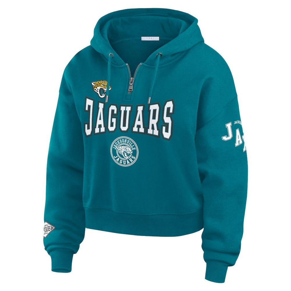 Jacksonville Jaguars WEAR by Erin Andrews Women's Patch Quarter-Zip Pullover Hoodie - Teal - NFL