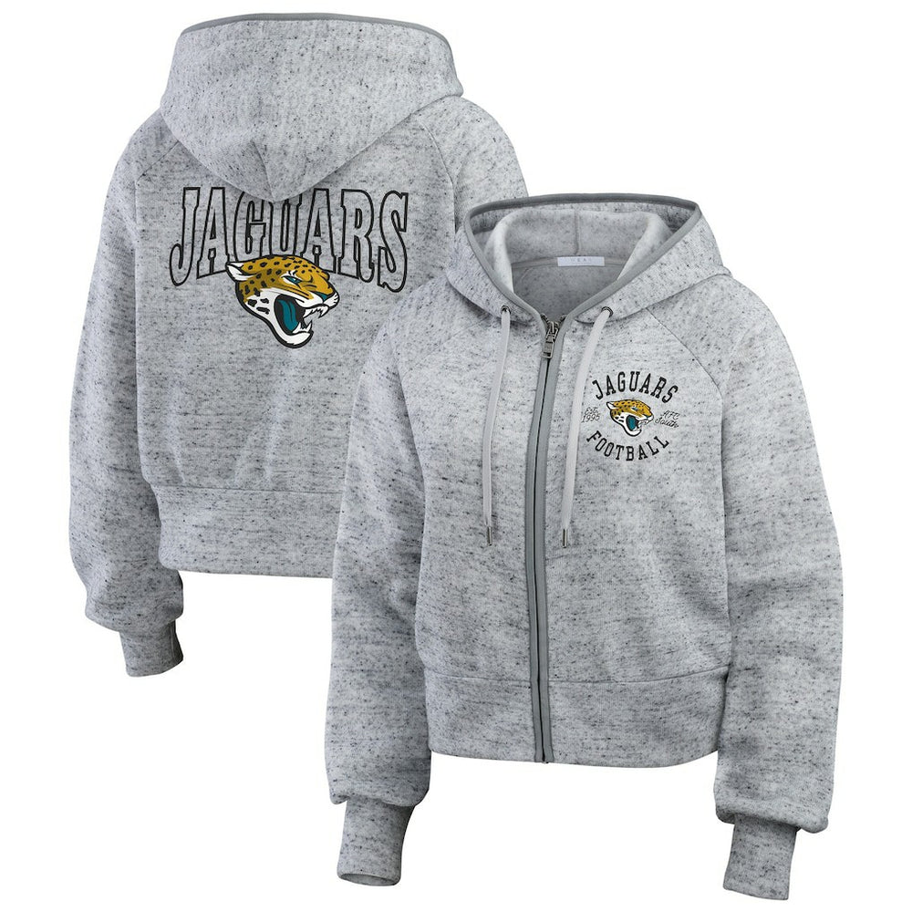 Jacksonville Jaguars WEAR by Erin Andrews Women's Speckled Fleece Cropped Full-Zip Hoodie - Heather Gray - NFL