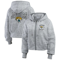 Jacksonville Jaguars WEAR by Erin Andrews Women's Speckled Fleece Cropped Full-Zip Hoodie - Heather Gray - NFL