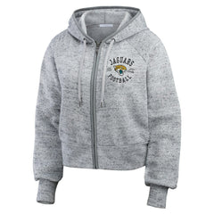 Jacksonville Jaguars WEAR by Erin Andrews Women's Speckled Fleece Cropped Full-Zip Hoodie - Heather Gray - NFL