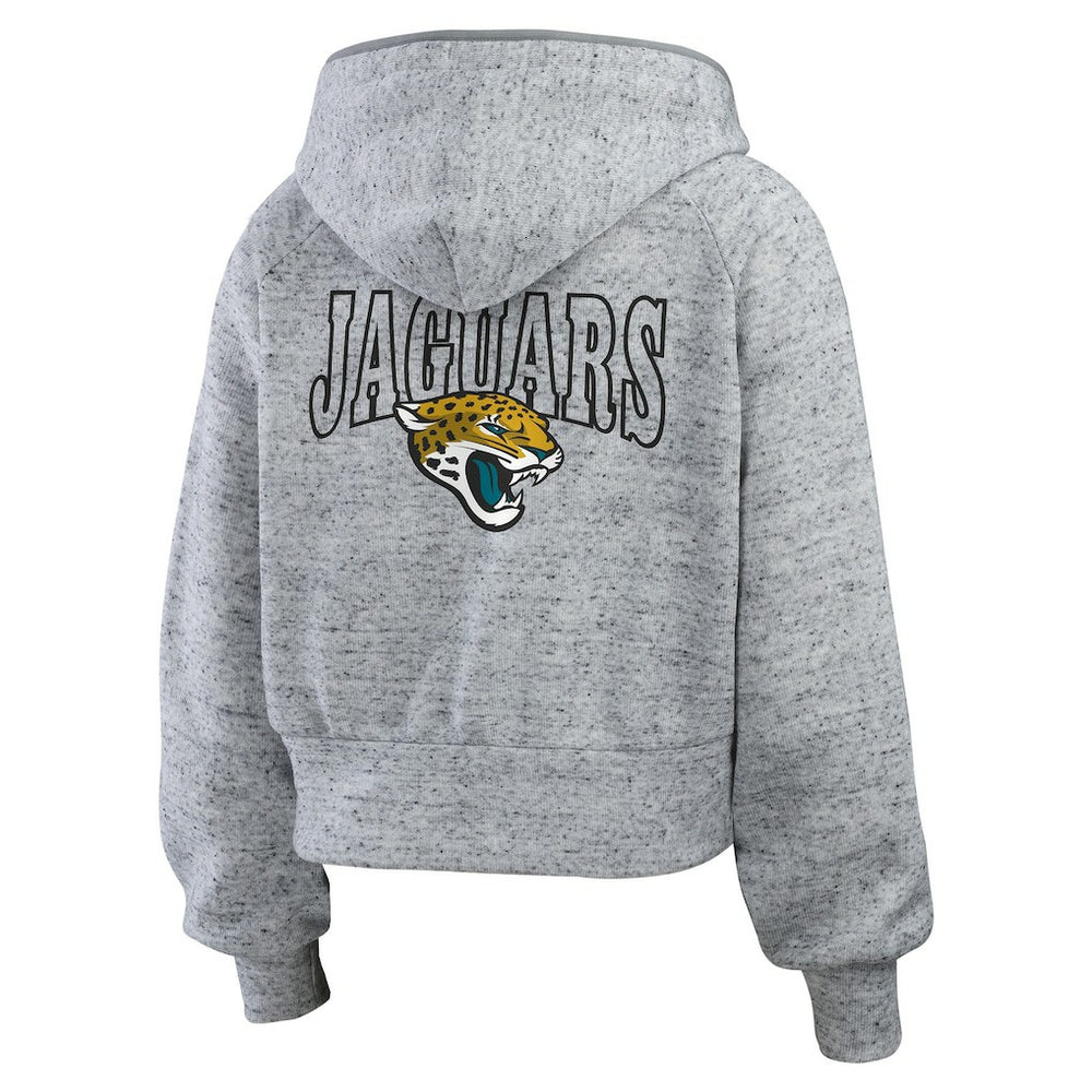 Jacksonville Jaguars WEAR by Erin Andrews Women's Speckled Fleece Cropped Full-Zip Hoodie - Heather Gray - NFL