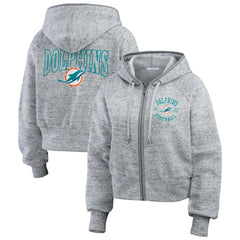 Miami Dolphins WEAR by Erin Andrews Women's Speckled Fleece Cropped Full-Zip Hoodie - Heather Gray - NFL