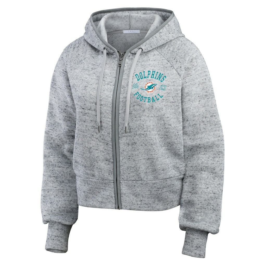 Miami Dolphins WEAR by Erin Andrews Women's Speckled Fleece Cropped Full-Zip Hoodie - Heather Gray - NFL