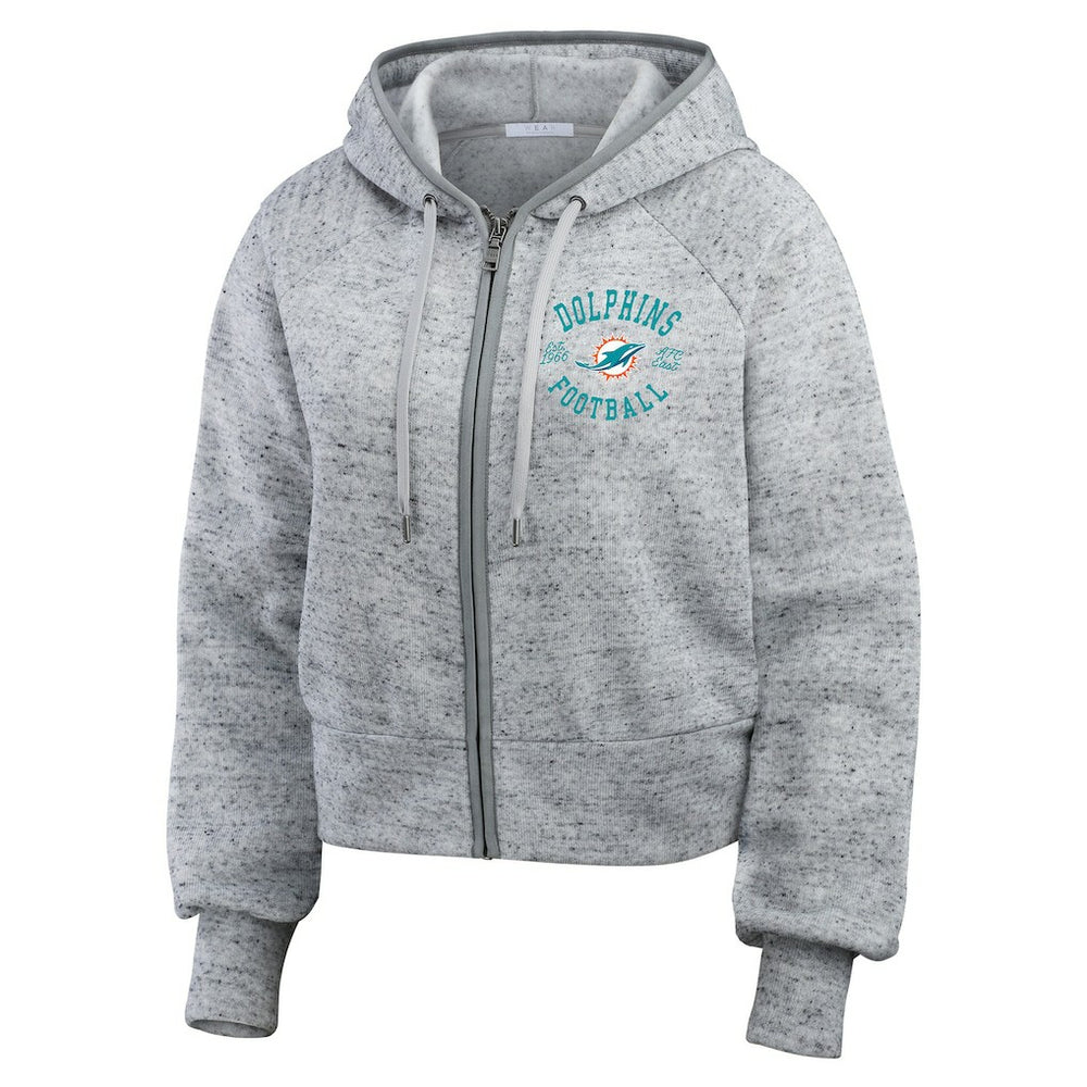 Miami Dolphins WEAR by Erin Andrews Women's Speckled Fleece Cropped Full-Zip Hoodie - Heather Gray - NFL