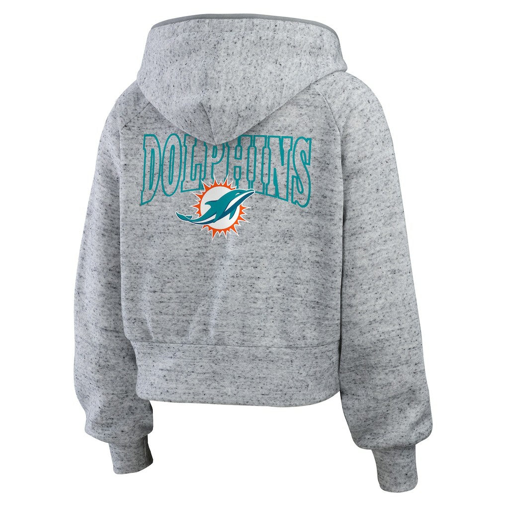 Miami Dolphins WEAR by Erin Andrews Women's Speckled Fleece Cropped Full-Zip Hoodie - Heather Gray - NFL