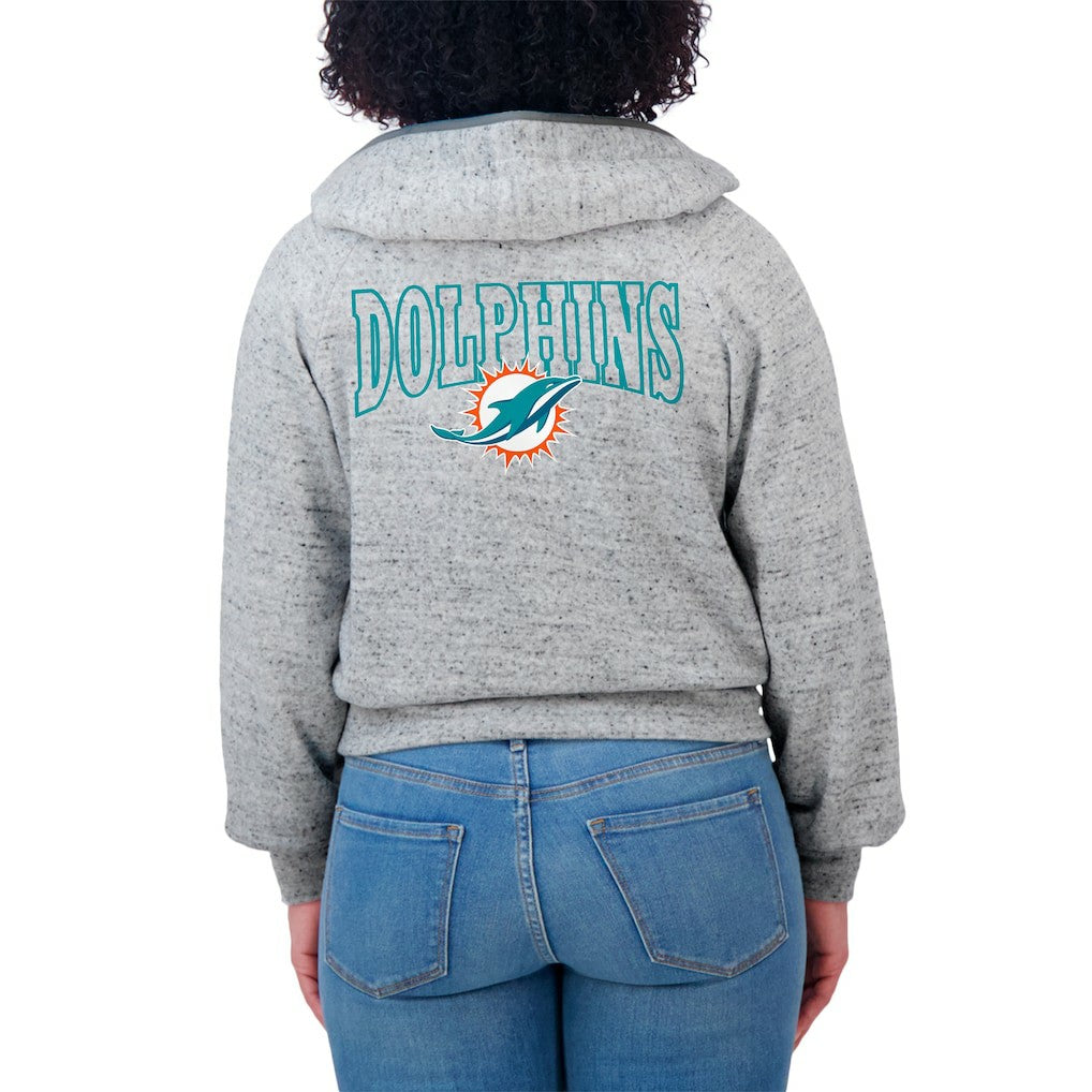 Miami Dolphins WEAR by Erin Andrews Women's Speckled Fleece Cropped Full-Zip Hoodie - Heather Gray - NFL