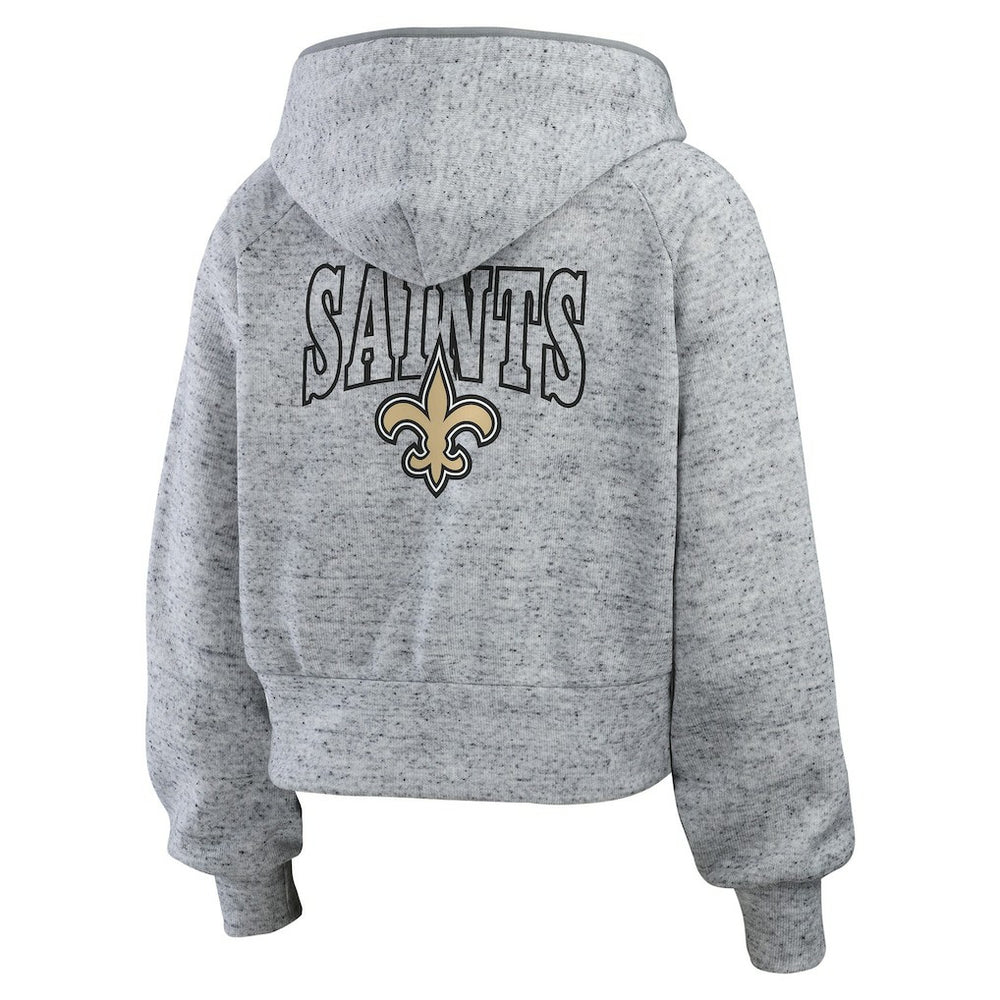New Orleans Saints WEAR by Erin Andrews Women's Speckled Fleece Cropped Full-Zip Hoodie - Heather Gray - NFL
