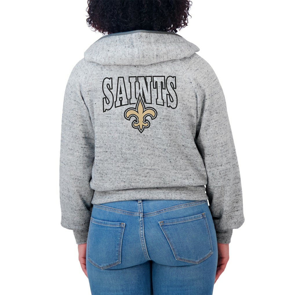 New Orleans Saints WEAR by Erin Andrews Women's Speckled Fleece Cropped Full-Zip Hoodie - Heather Gray - NFL