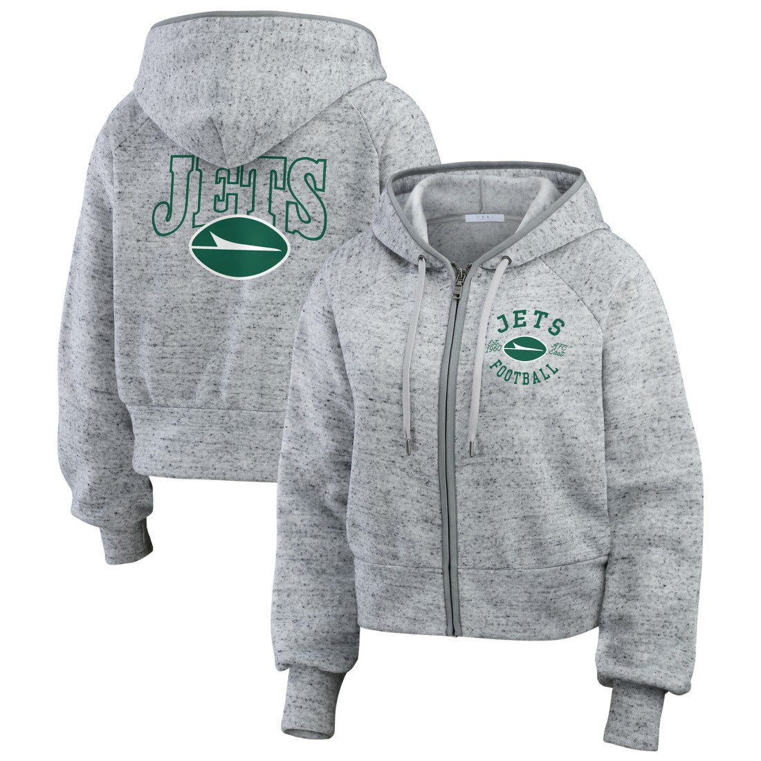 New York Jets WEAR by Erin Andrews Women's Speckled Fleece Cropped Full-Zip Hoodie - Heather Gray - NFL