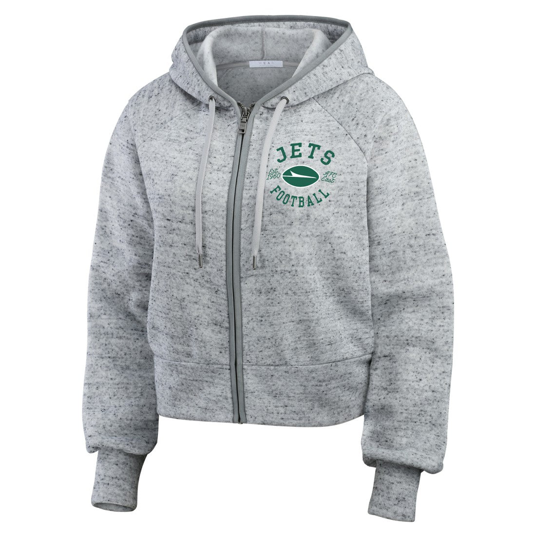 New York Jets WEAR by Erin Andrews Women's Speckled Fleece Cropped Full-Zip Hoodie - Heather Gray - NFL