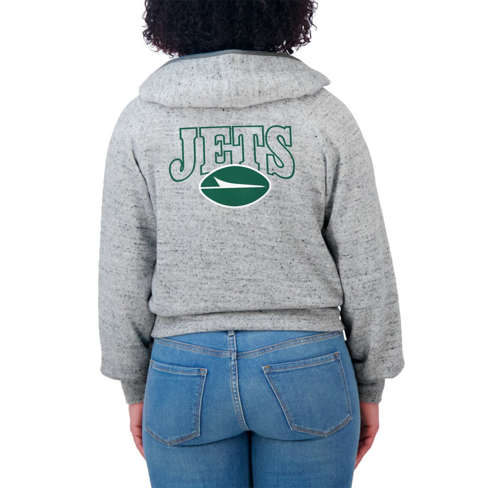 New York Jets WEAR by Erin Andrews Women's Speckled Fleece Cropped Full-Zip Hoodie - Heather Gray - NFL