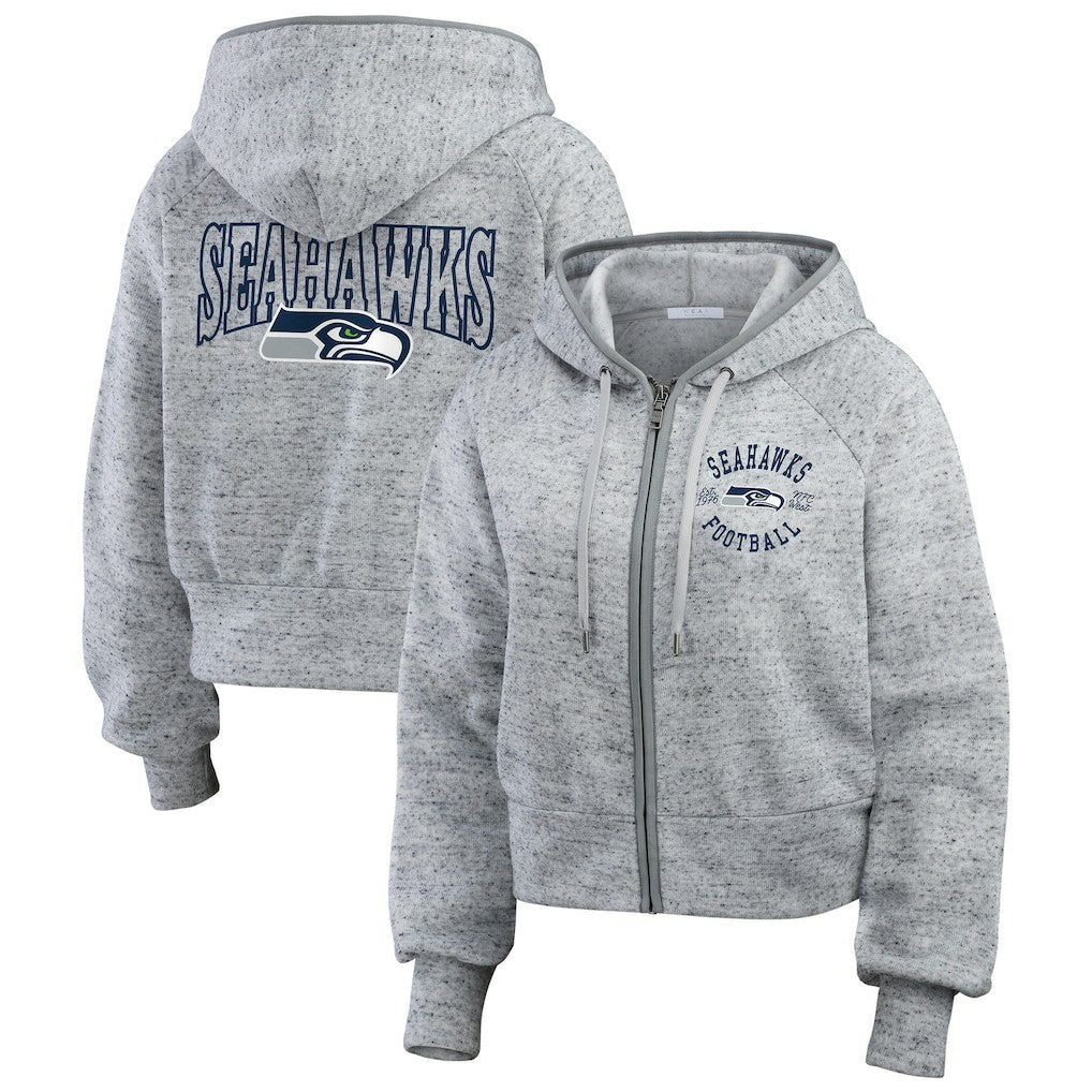 Seattle Seahawks WEAR by Erin Andrews Women's Speckled Fleece Cropped Full-Zip Hoodie - Heather Gray - NFL