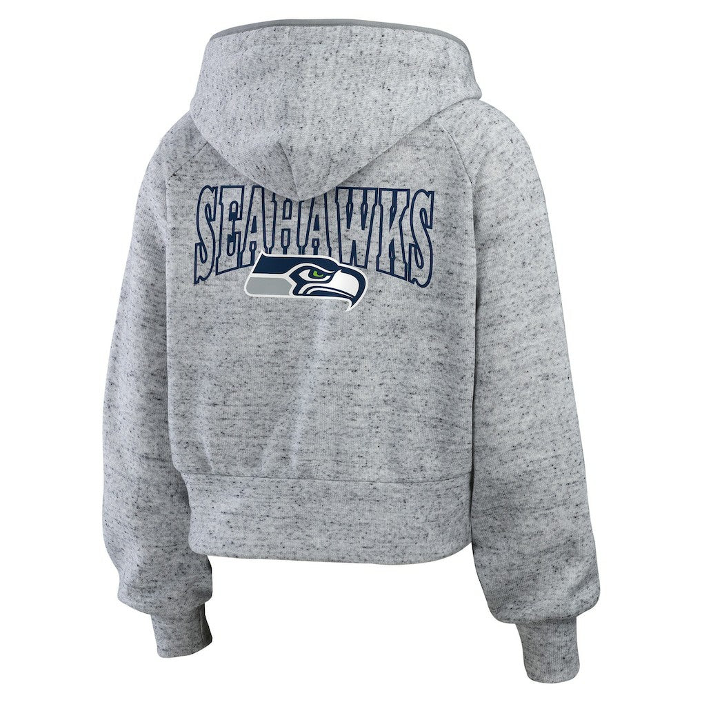 Seattle Seahawks WEAR by Erin Andrews Women's Speckled Fleece Cropped Full-Zip Hoodie - Heather Gray - NFL
