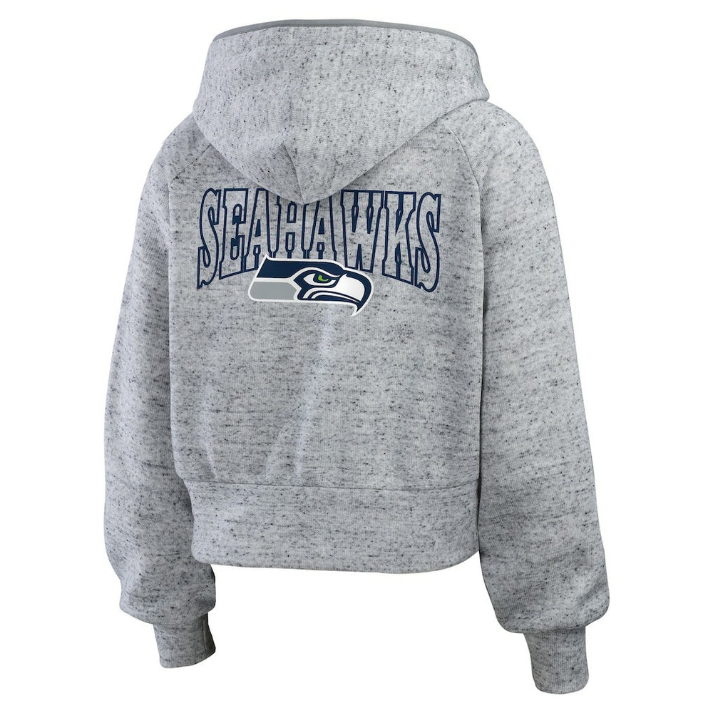 Seattle Seahawks WEAR by Erin Andrews Women's Speckled Fleece Cropped Full-Zip Hoodie - Heather Gray - NFL