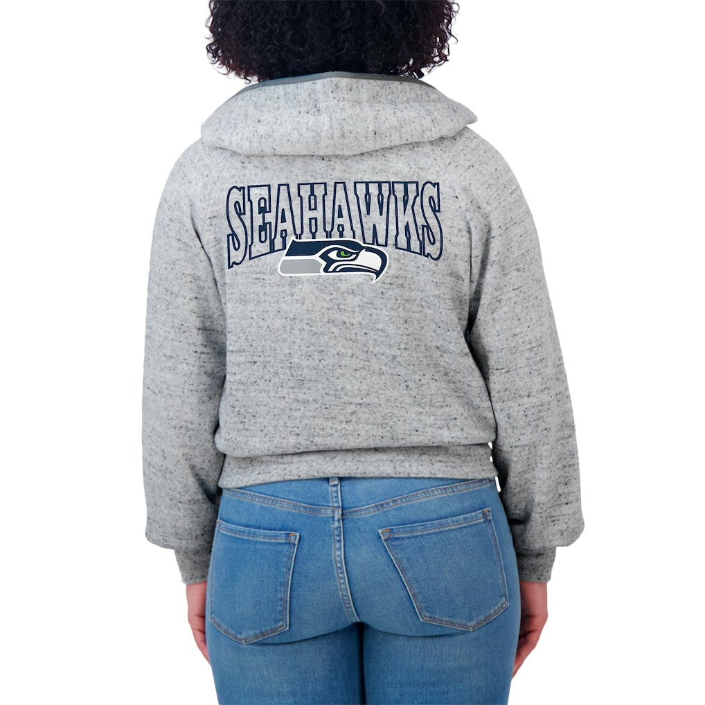 Seattle Seahawks WEAR by Erin Andrews Women's Speckled Fleece Cropped Full-Zip Hoodie - Heather Gray - NFL