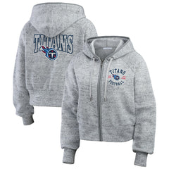 Tennessee Titans WEAR by Erin Andrews Women's Speckled Fleece Cropped Full-Zip Hoodie - Heather Gray - NFL