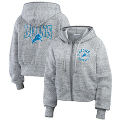 Detroit Lions WEAR by Erin Andrews Women's Speckled Fleece Cropped Full-Zip Hoodie - Heather Gray - NFL