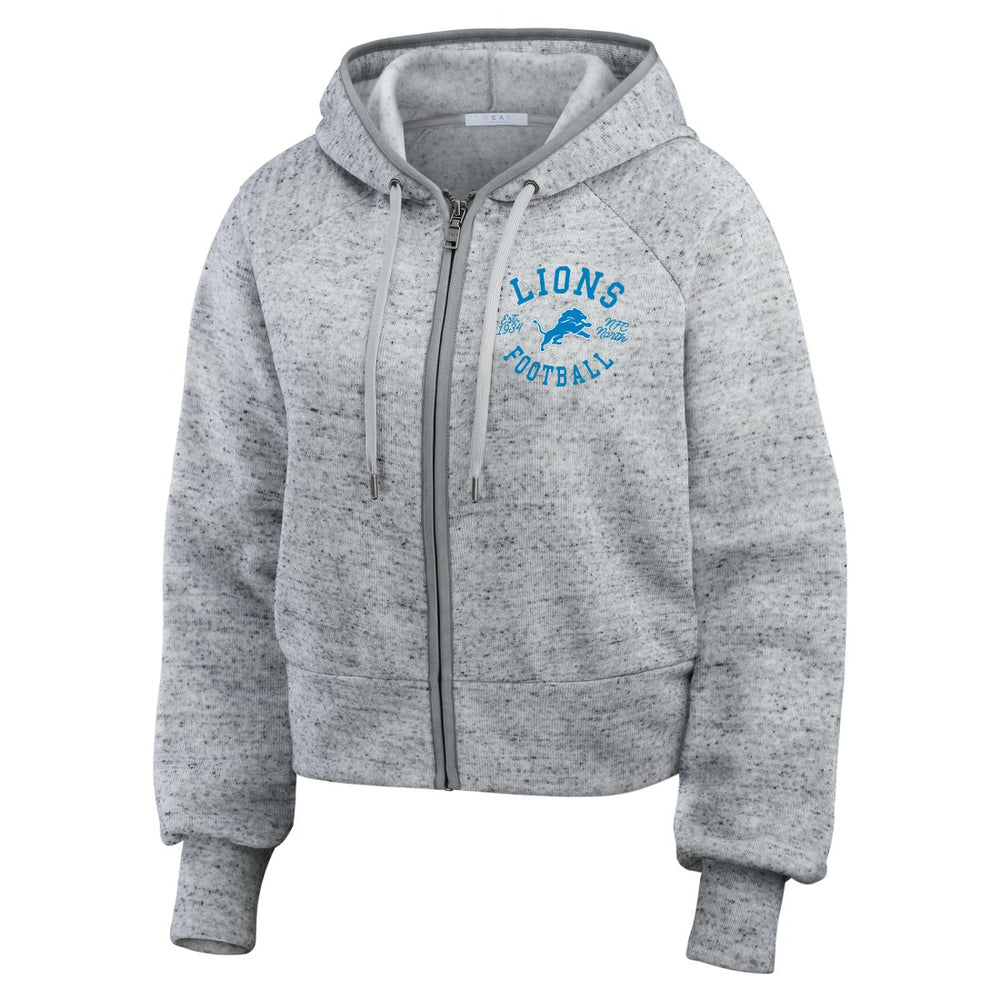 Detroit Lions WEAR by Erin Andrews Women's Speckled Fleece Cropped Full-Zip Hoodie - Heather Gray - NFL
