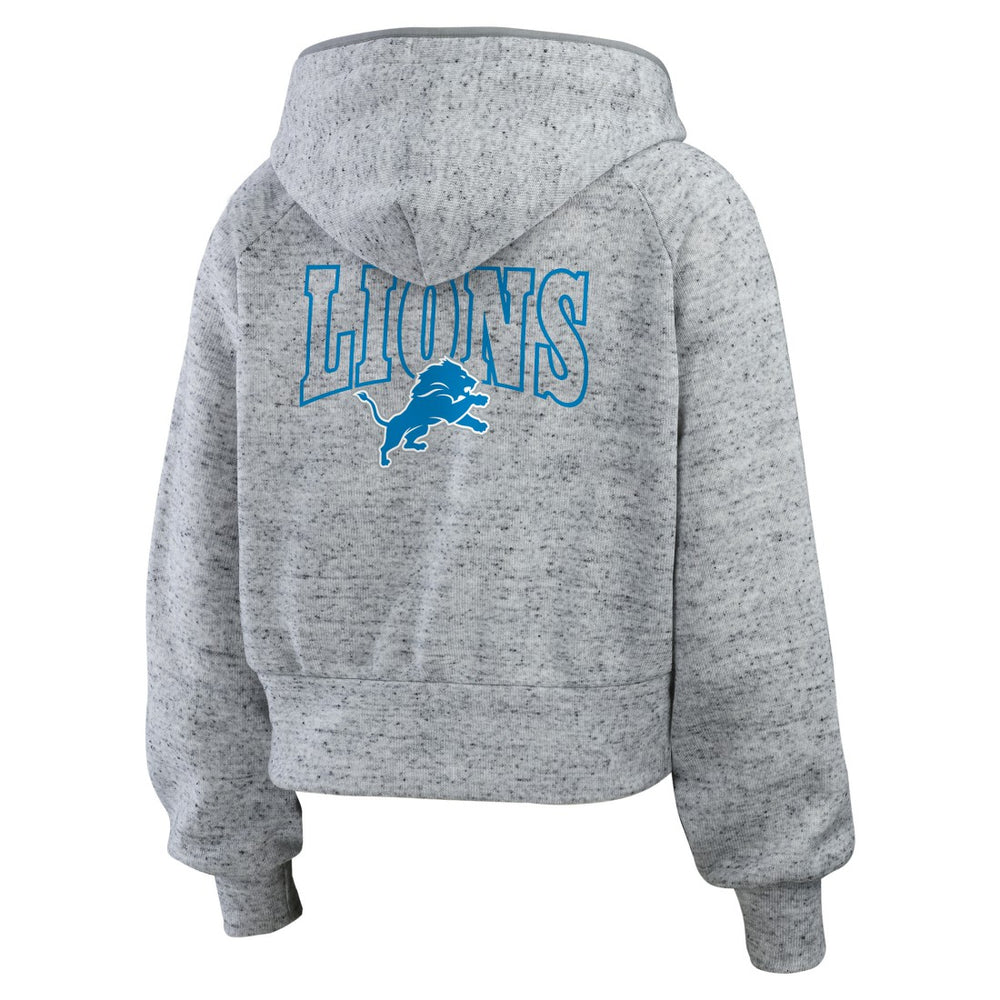 Detroit Lions WEAR by Erin Andrews Women's Speckled Fleece Cropped Full-Zip Hoodie - Heather Gray - NFL