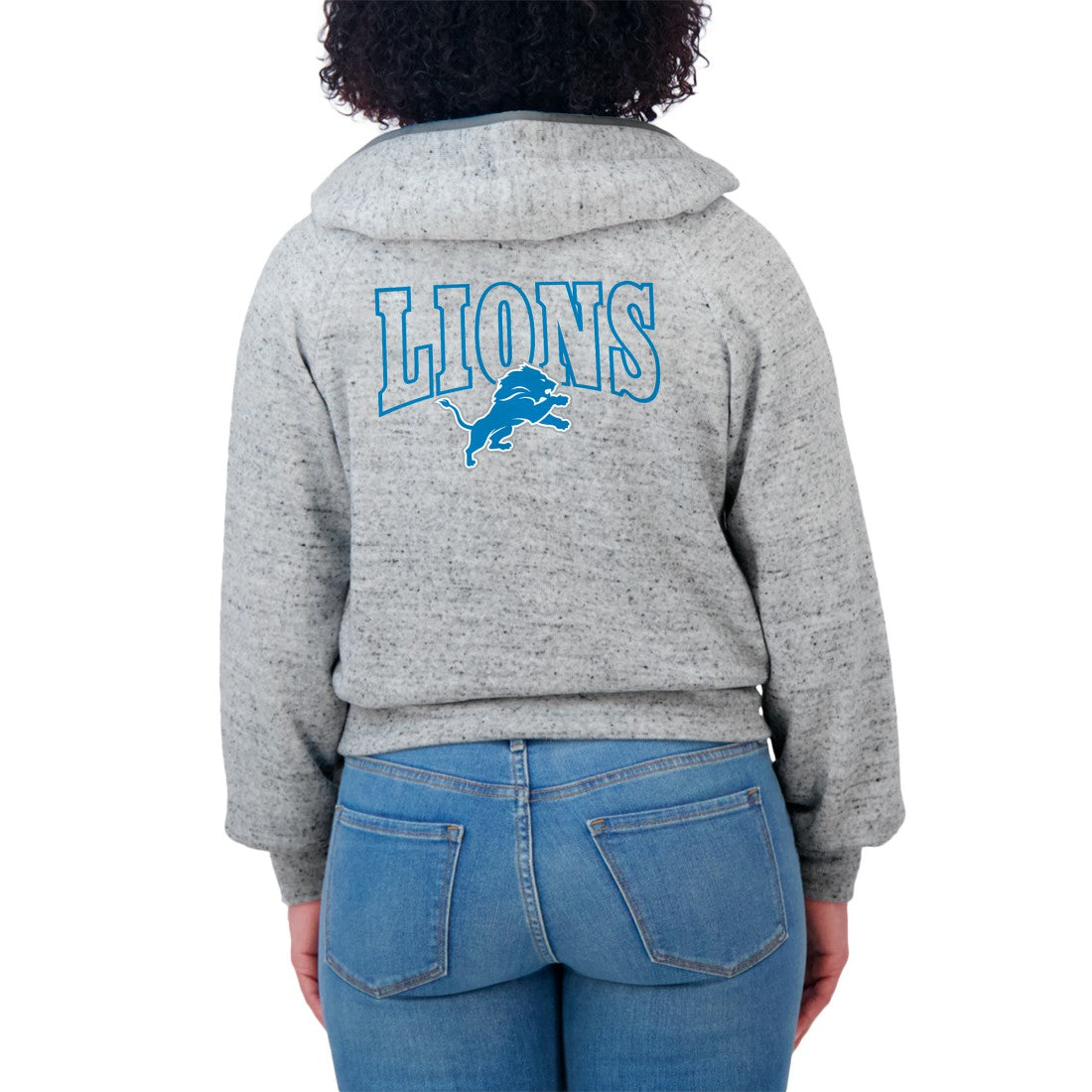 Detroit Lions WEAR by Erin Andrews Women's Speckled Fleece Cropped Full-Zip Hoodie - Heather Gray - NFL
