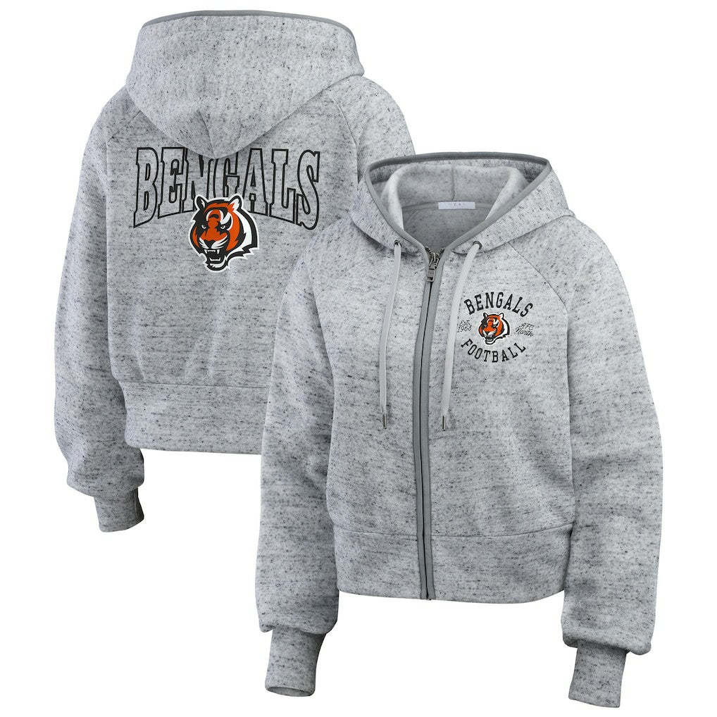 Cincinnati Bengals WEAR by Erin Andrews Women's Speckled Fleece Cropped Full-Zip Hoodie - Heather Gray - NFL