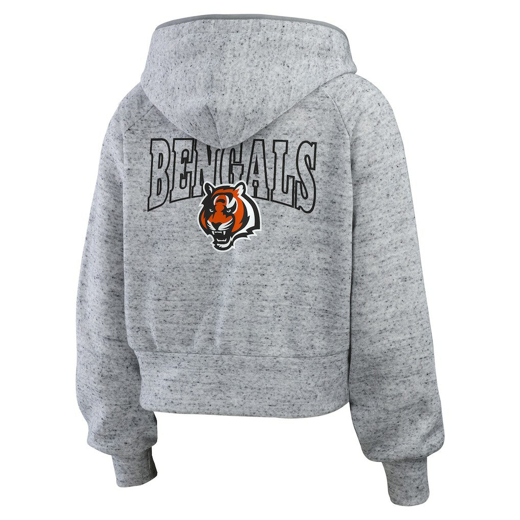 Cincinnati Bengals WEAR by Erin Andrews Women's Speckled Fleece Cropped Full-Zip Hoodie - Heather Gray - NFL