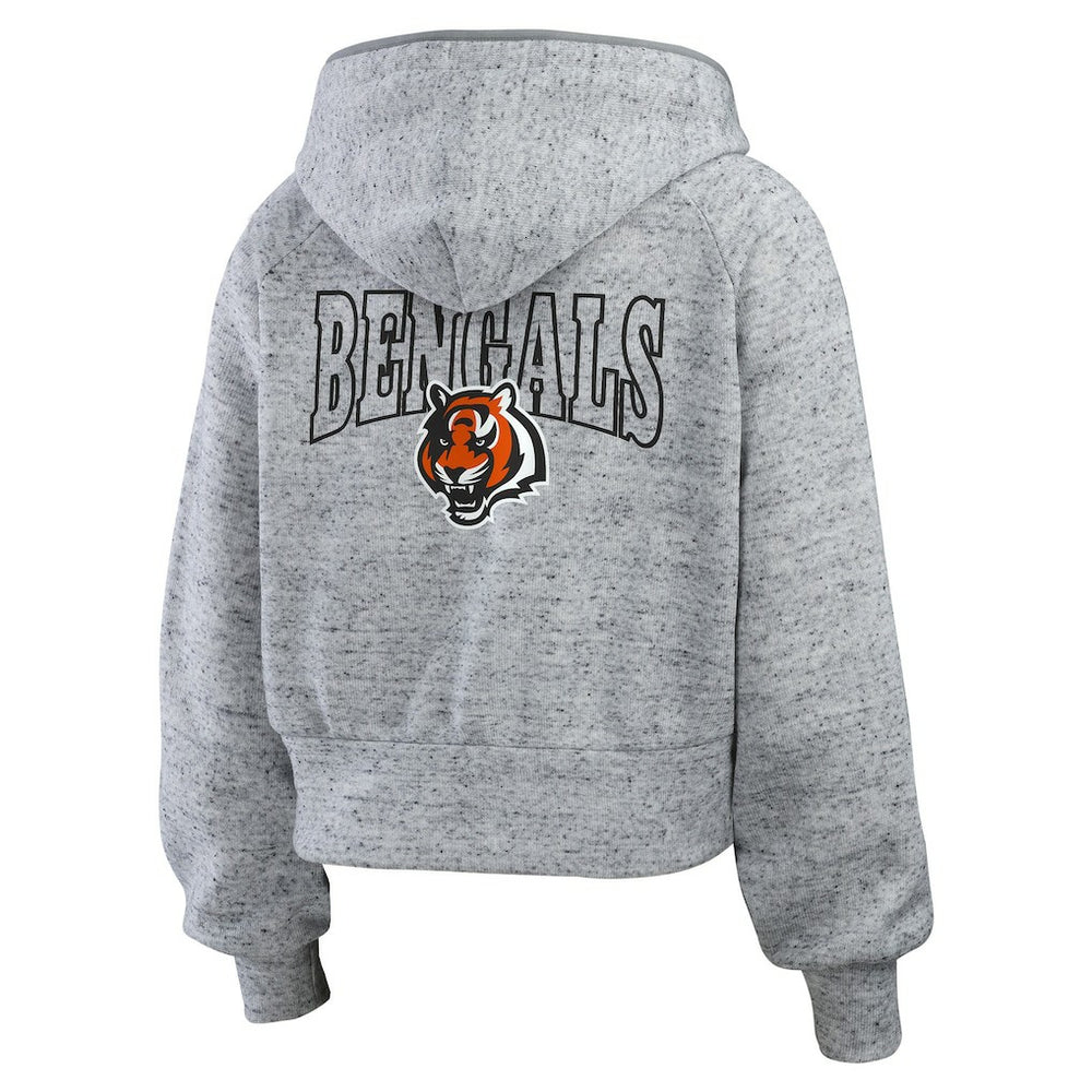 Cincinnati Bengals WEAR by Erin Andrews Women's Speckled Fleece Cropped Full-Zip Hoodie - Heather Gray - NFL