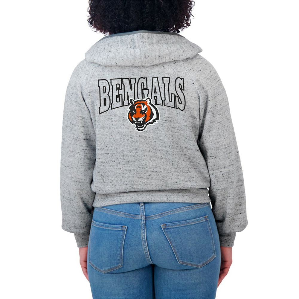 Cincinnati Bengals WEAR by Erin Andrews Women's Speckled Fleece Cropped Full-Zip Hoodie - Heather Gray - NFL