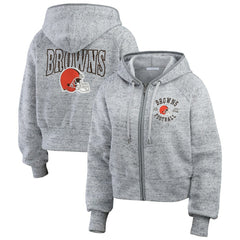 Cleveland Browns WEAR by Erin Andrews Women's Speckled Fleece Cropped Full-Zip Hoodie - Heather Gray - NFL