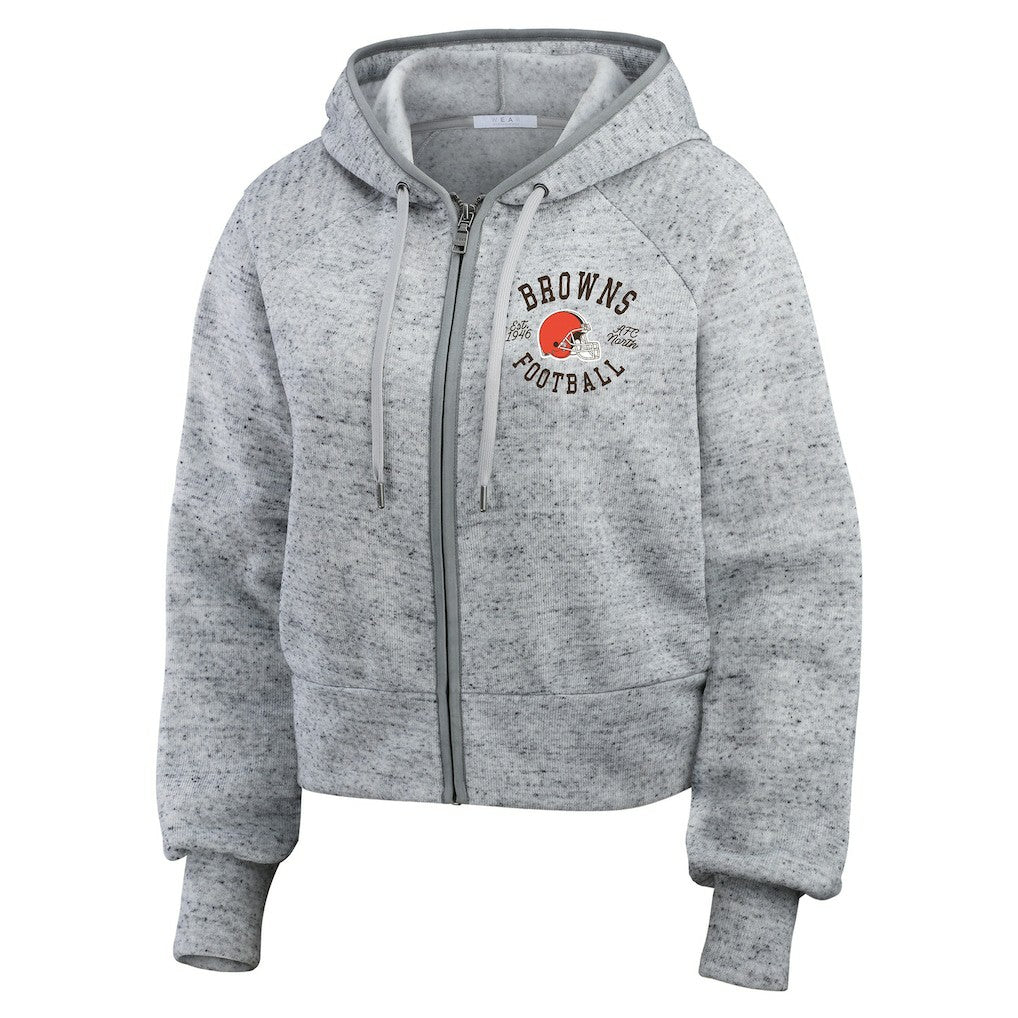 Cleveland Browns WEAR by Erin Andrews Women's Speckled Fleece Cropped Full-Zip Hoodie - Heather Gray - NFL
