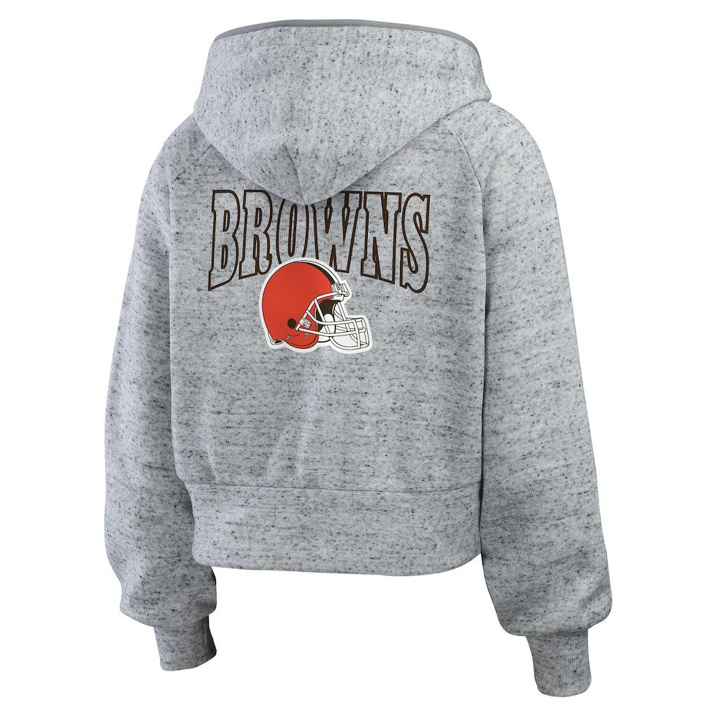 Cleveland Browns WEAR by Erin Andrews Women's Speckled Fleece Cropped Full-Zip Hoodie - Heather Gray - NFL