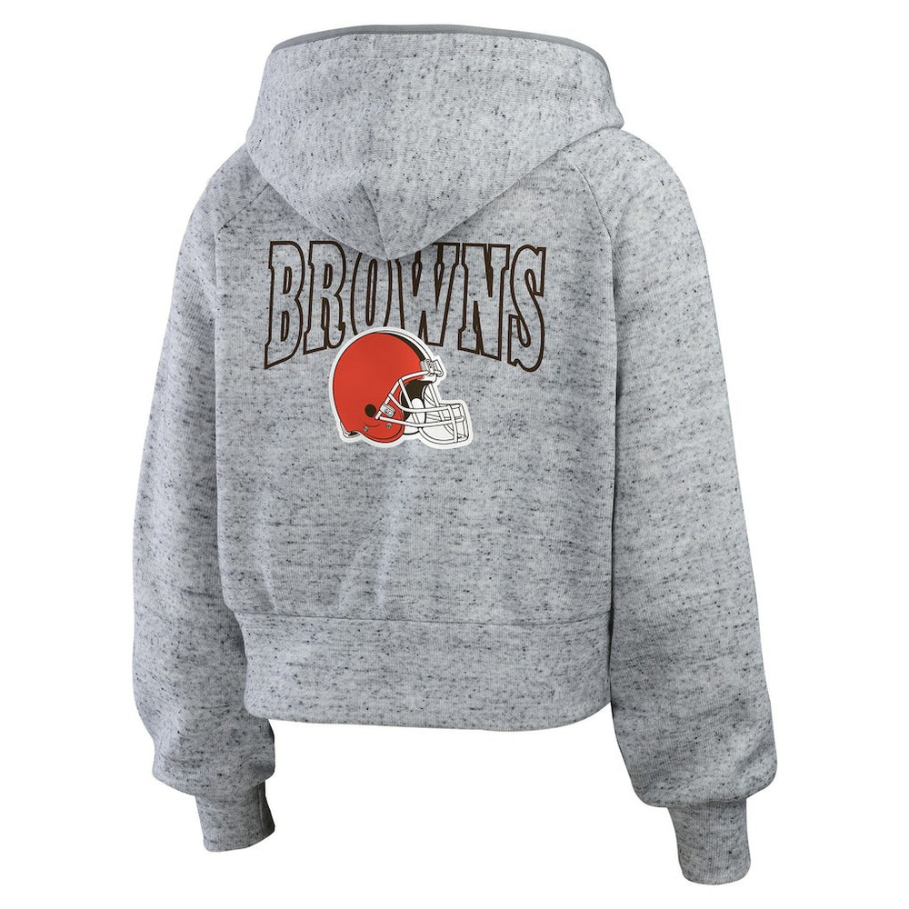 Cleveland Browns WEAR by Erin Andrews Women's Speckled Fleece Cropped Full-Zip Hoodie - Heather Gray - NFL