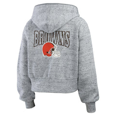 Cleveland Browns WEAR by Erin Andrews Women's Speckled Fleece Cropped Full-Zip Hoodie - Heather Gray - NFL