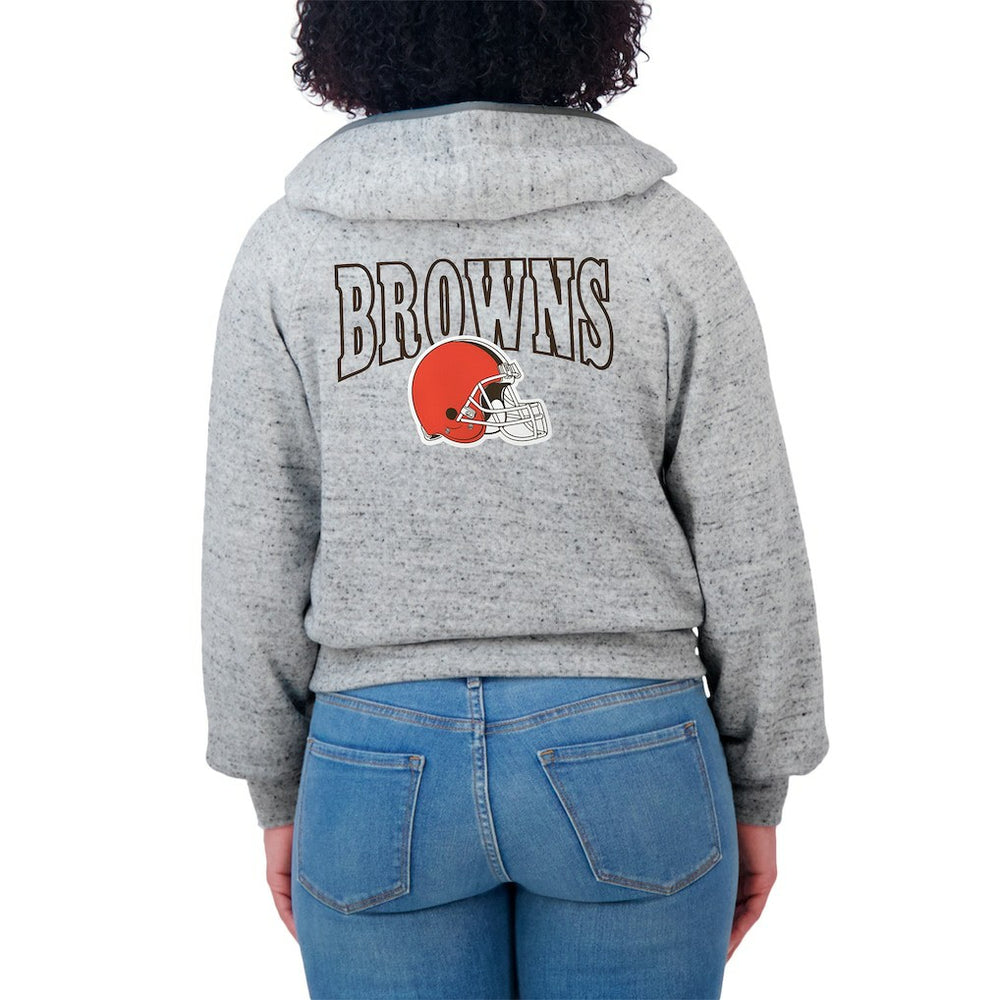 Cleveland Browns WEAR by Erin Andrews Women's Speckled Fleece Cropped Full-Zip Hoodie - Heather Gray - NFL