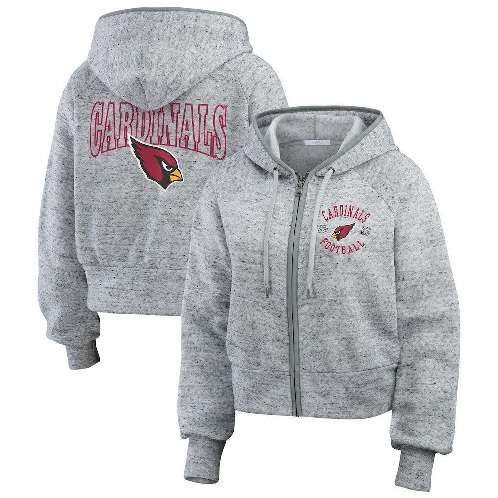 Arizona Cardinals WEAR by Erin Andrews Women's Speckled Fleece Cropped Full-Zip Hoodie - Heather Gray - NFL