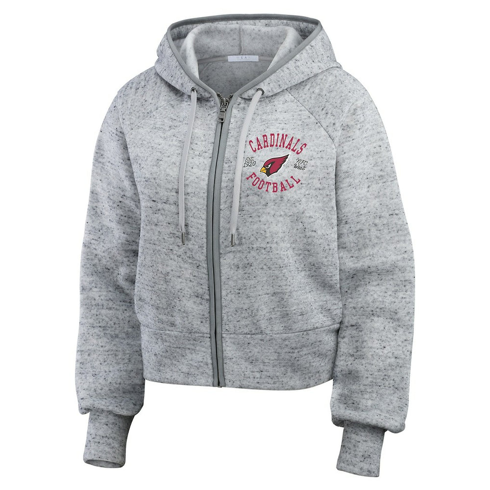Arizona Cardinals WEAR by Erin Andrews Women's Speckled Fleece Cropped Full-Zip Hoodie - Heather Gray - NFL