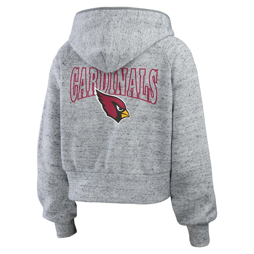 Arizona Cardinals WEAR by Erin Andrews Women's Speckled Fleece Cropped Full-Zip Hoodie - Heather Gray - NFL