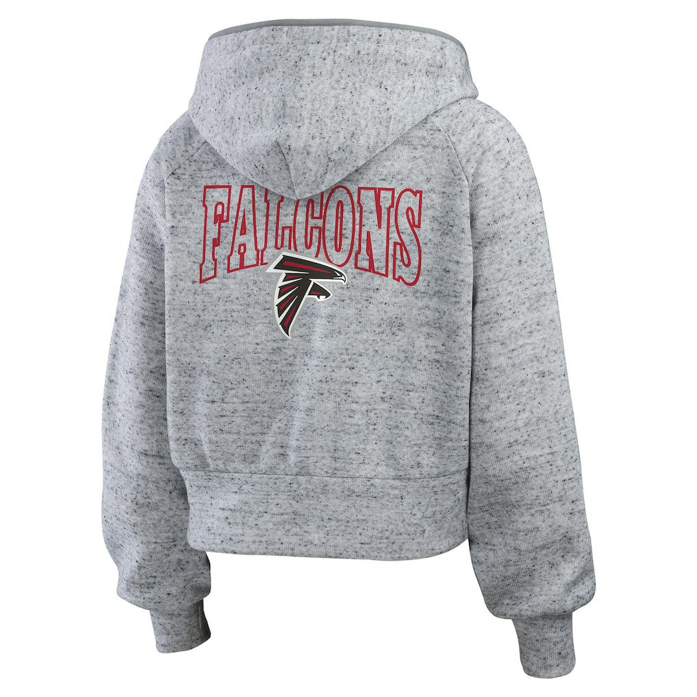 Atlanta Falcons WEAR by Erin Andrews Women's Speckled Fleece Cropped Full-Zip Hoodie - Heather Gray - NFL