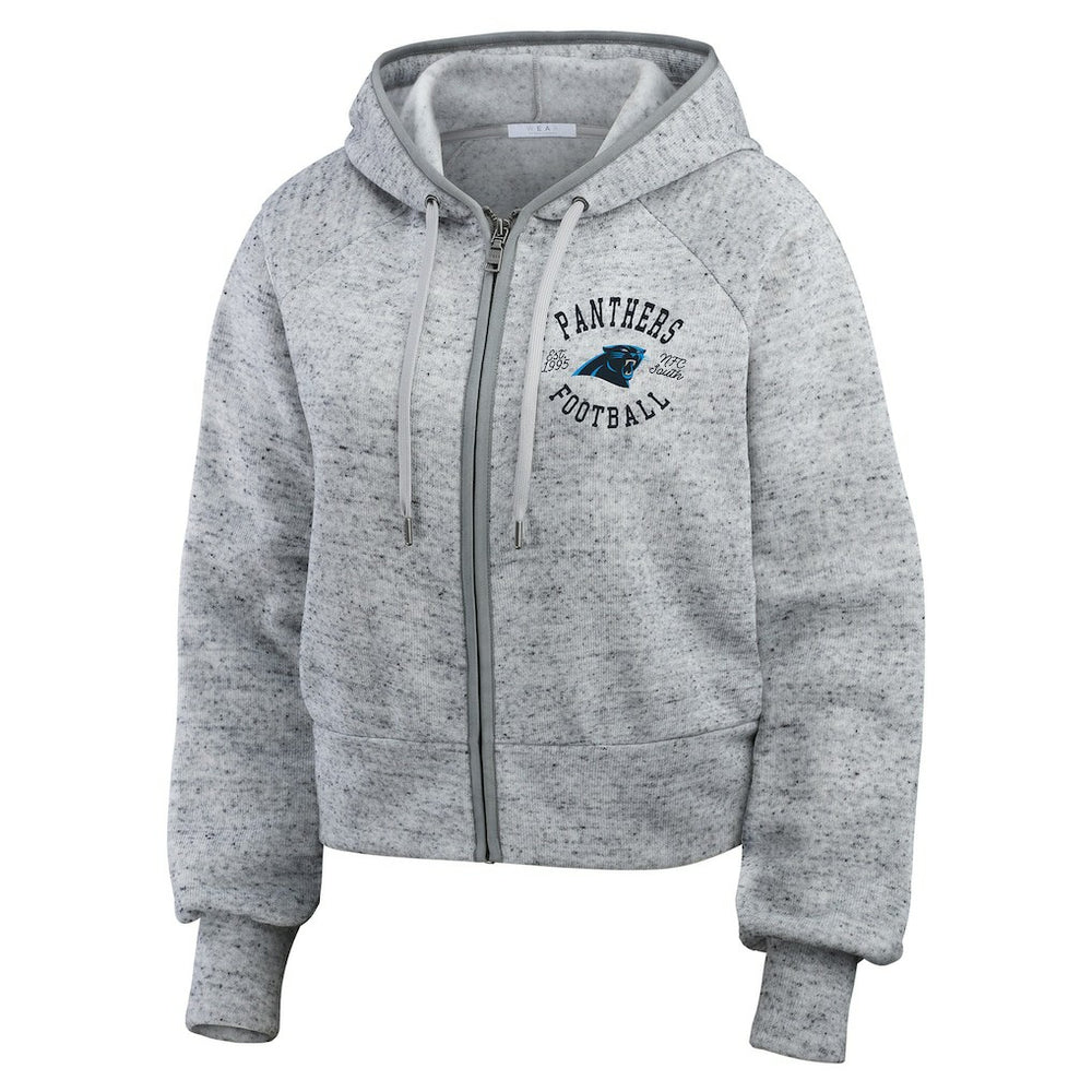 Carolina Panthers WEAR by Erin Andrews Women's Speckled Fleece Cropped Full-Zip Hoodie - Heather Gray - NFL