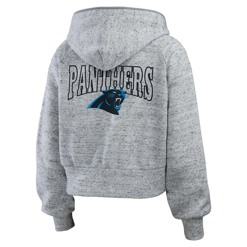 Carolina Panthers WEAR by Erin Andrews Women's Speckled Fleece Cropped Full-Zip Hoodie - Heather Gray - NFL