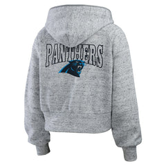 Carolina Panthers WEAR by Erin Andrews Women's Speckled Fleece Cropped Full-Zip Hoodie - Heather Gray - NFL