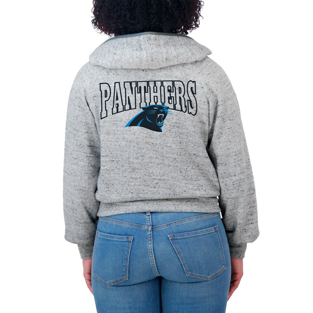 Carolina Panthers WEAR by Erin Andrews Women's Speckled Fleece Cropped Full-Zip Hoodie - Heather Gray - NFL