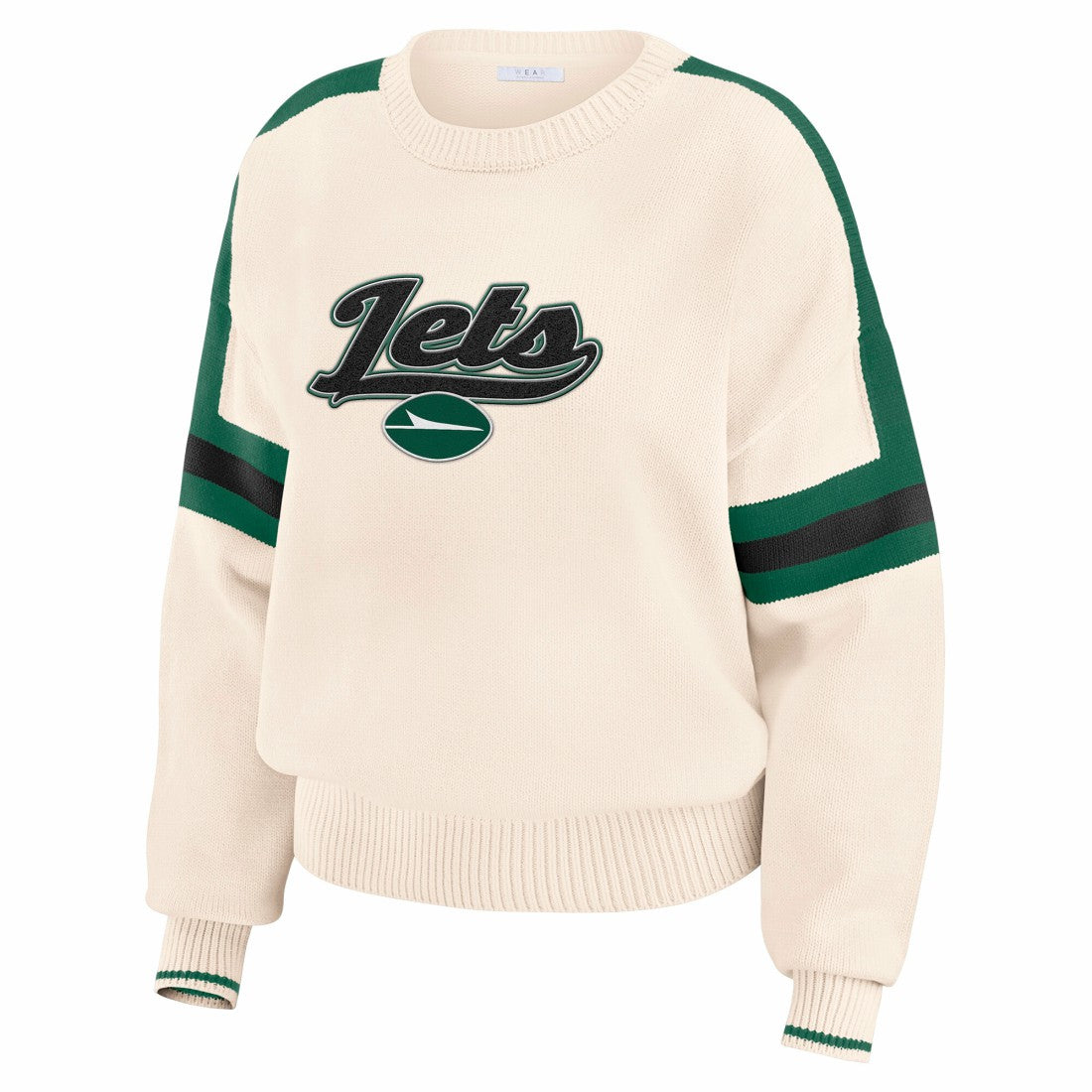 New York Jets WEAR by Erin Andrews Women's Stripe Pullover Sweater - Cream - NFL